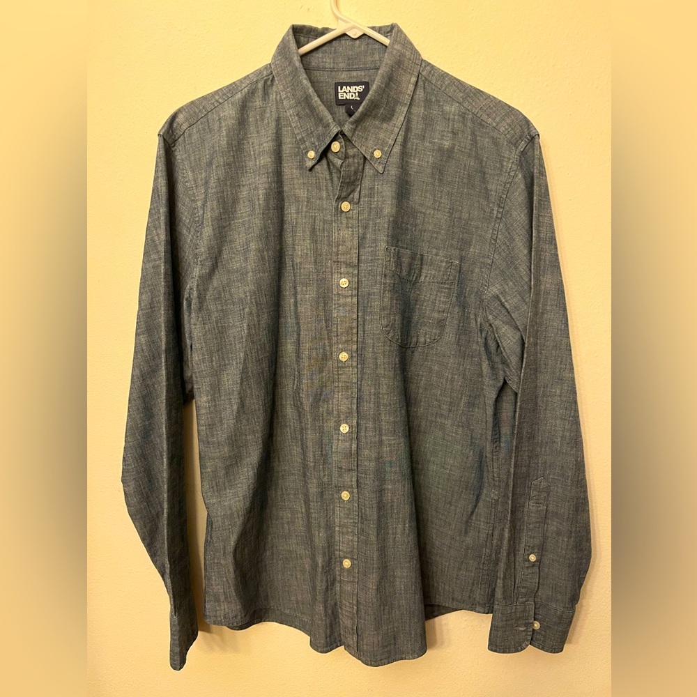 👕 LANDS END Men's Long Sleeve Chambray Buttondown Shirt